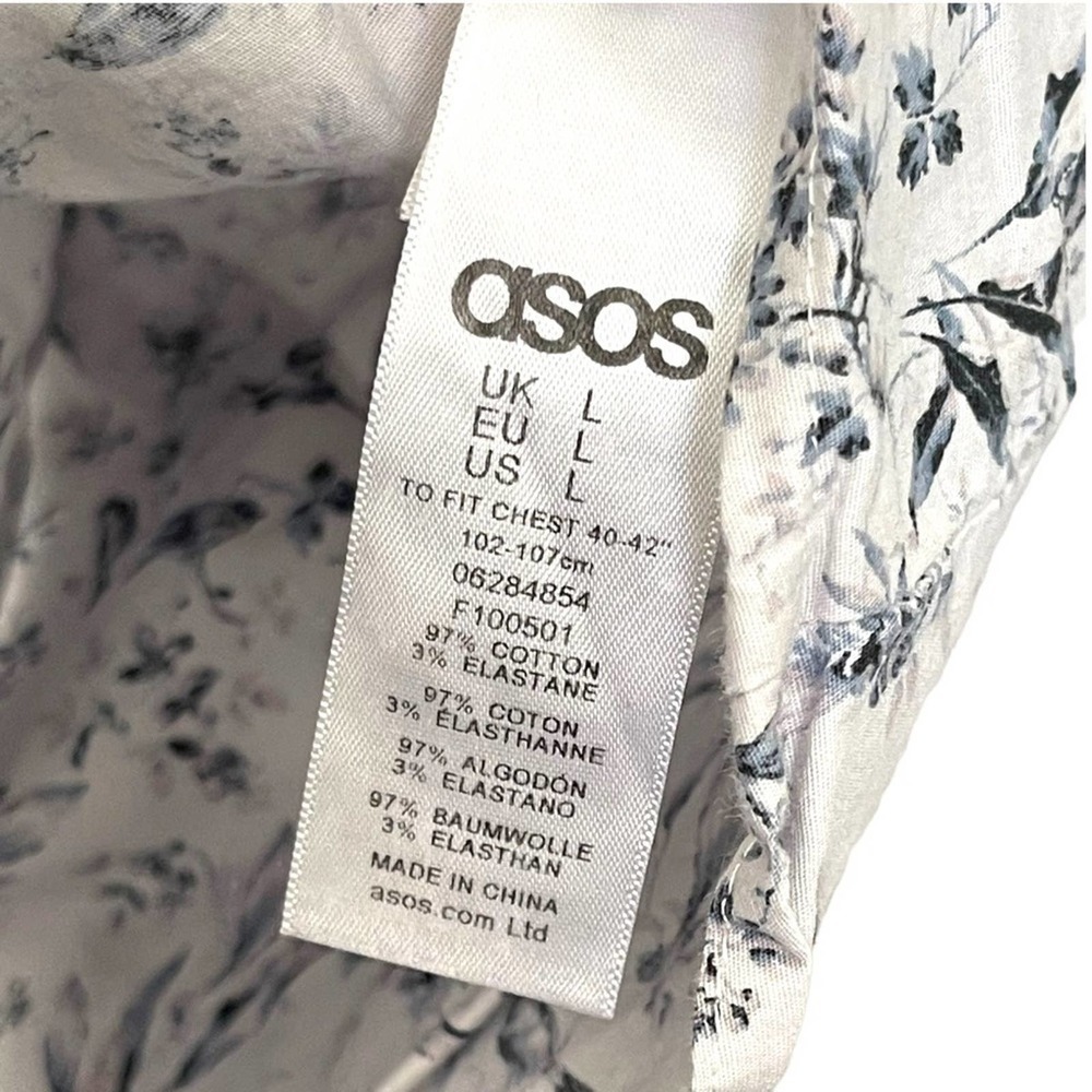 Asos Bird Print Pattern Button Down Shirt Size La… - image 5